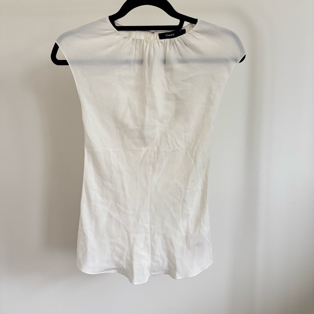 Theory Cream Cap Sleeve Silk Top
